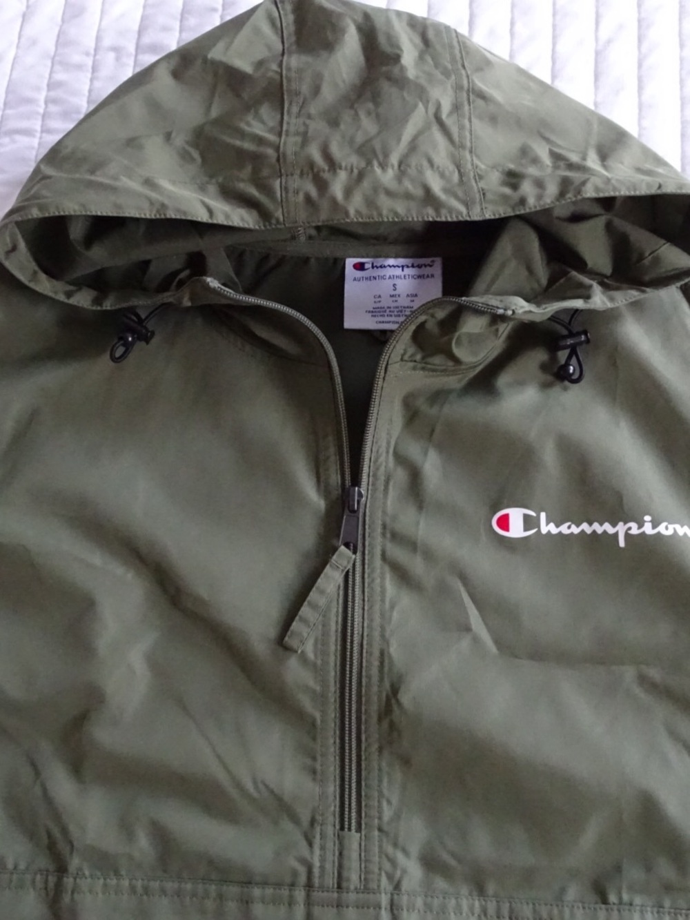 Champion Olive Hooded Half-Zip Windbreaker Jacket